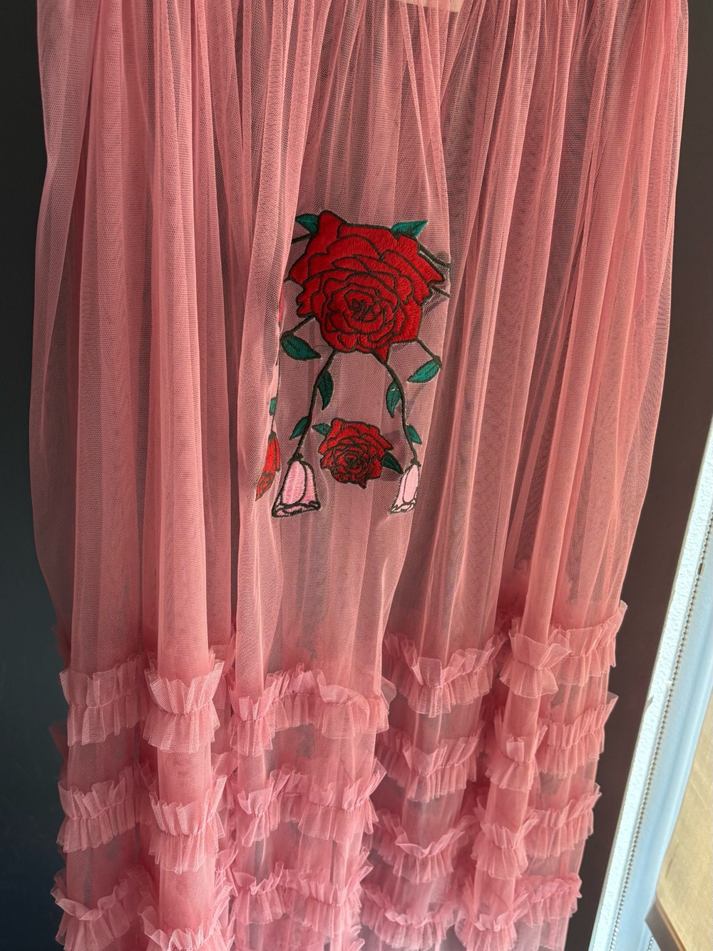 RARE: Rachel Antonoff Pink Tulle Midi Skirt with Red Rose